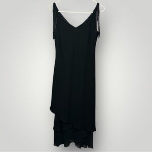 Vintage Evan Picone Black Chiffon Tiered Midi Dress